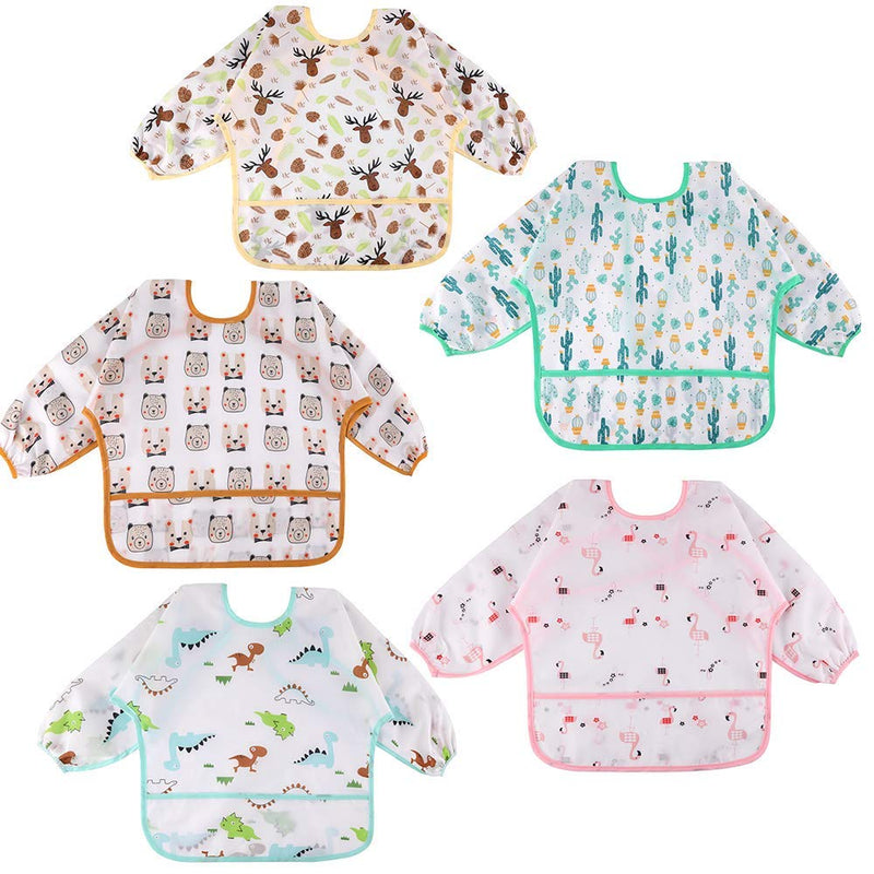 [Australia] - Lictin Baby Bibs with Sleeves - 5 Pieces Unisex Feeding Bibs Anti-Dressing Bibs Baby Drool Bibs Painting Apron Bibs for Infant Toddler 0-2 Years 