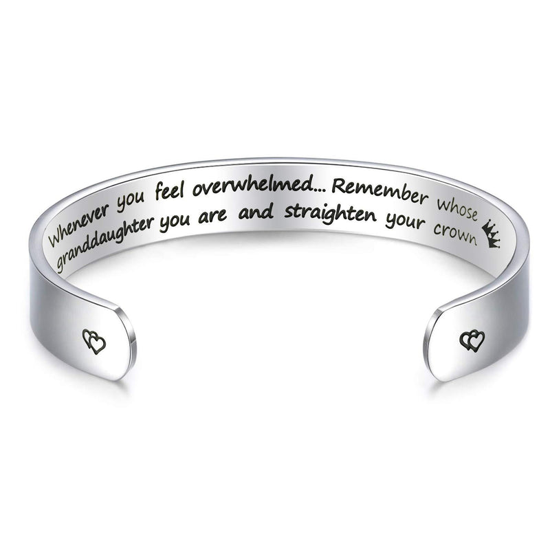 [Australia] - LParkin Inspirational Gifts Women Bracelet Whenever You Feel Overwhelmed Remember Whose Granddaughter You are 3/8” 6” Stainless Steel Polished Finish (Whenever You Feel Overwhelmed - Granddaughter) 