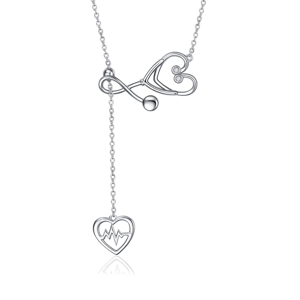 [Australia] - YFN Sterling Silver Stethoscope Jewelry Heartbeat EKG Lariat Y Necklace for Women Doctor Nurse Gift (Stethoscope Lariat Necklace) 