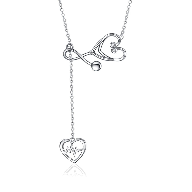 [Australia] - YFN Sterling Silver Stethoscope Jewelry Heartbeat EKG Lariat Y Necklace for Women Doctor Nurse Gift (Stethoscope Lariat Necklace) 