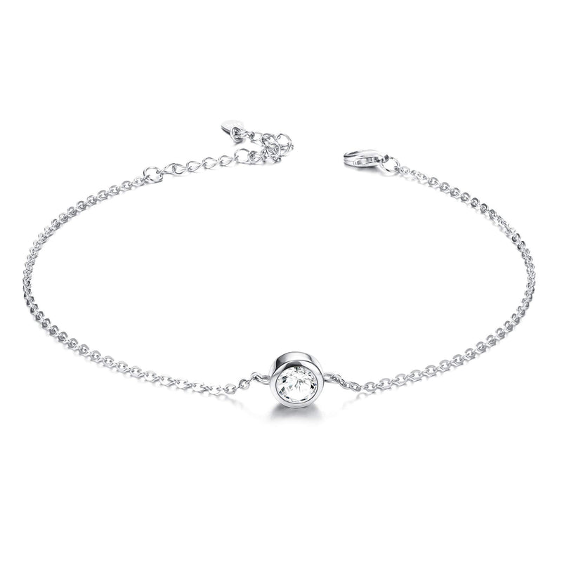 [Australia] - CASSIECA 925 Sterling Silver Bracelet for Women Girls Cubic Zirconia Charm Bracelet CZ Wedding Engagement Eternity Adjustable Bracelet Silver-tone 