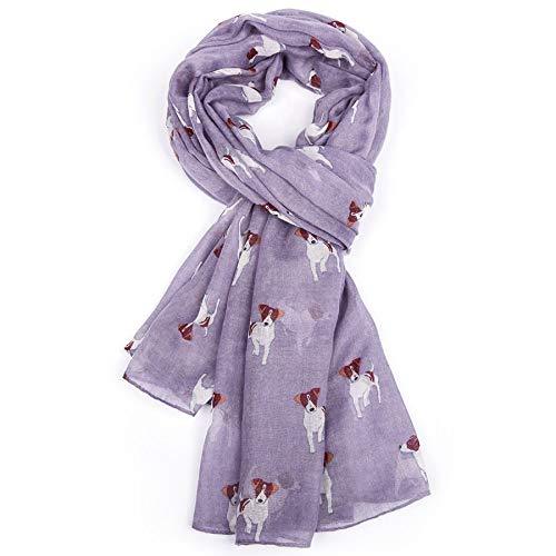[Australia] - LilyRosa® Jack Russell Scarf White Blue Purple Mustard Navy Pink Grey Ladies Dog Print Shawl Wrap Scarves 