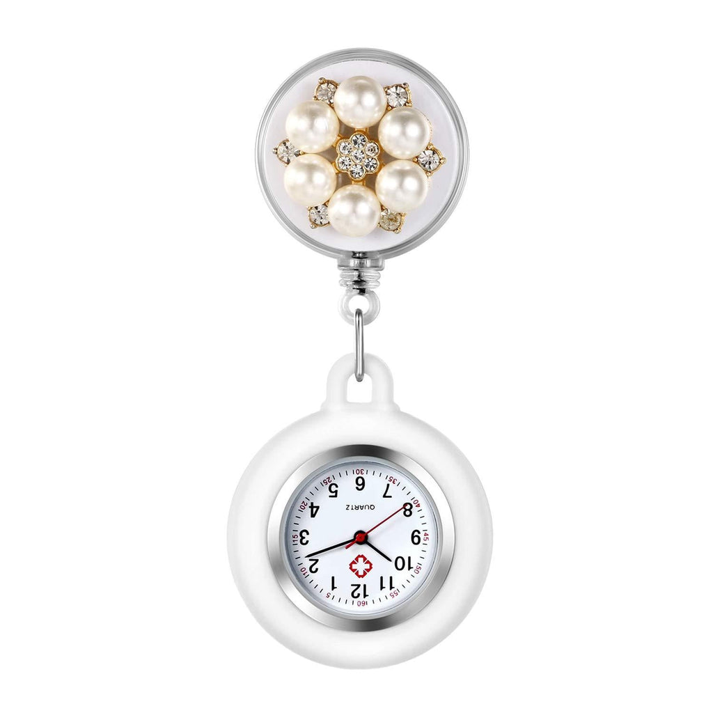 [Australia] - AVANER Retractable Nurse Watches Clip-on Hanging Fob Watches Cute Flower Pattern Lapel Watches for Nurses Doctors with Silicone Cover Style2-a 