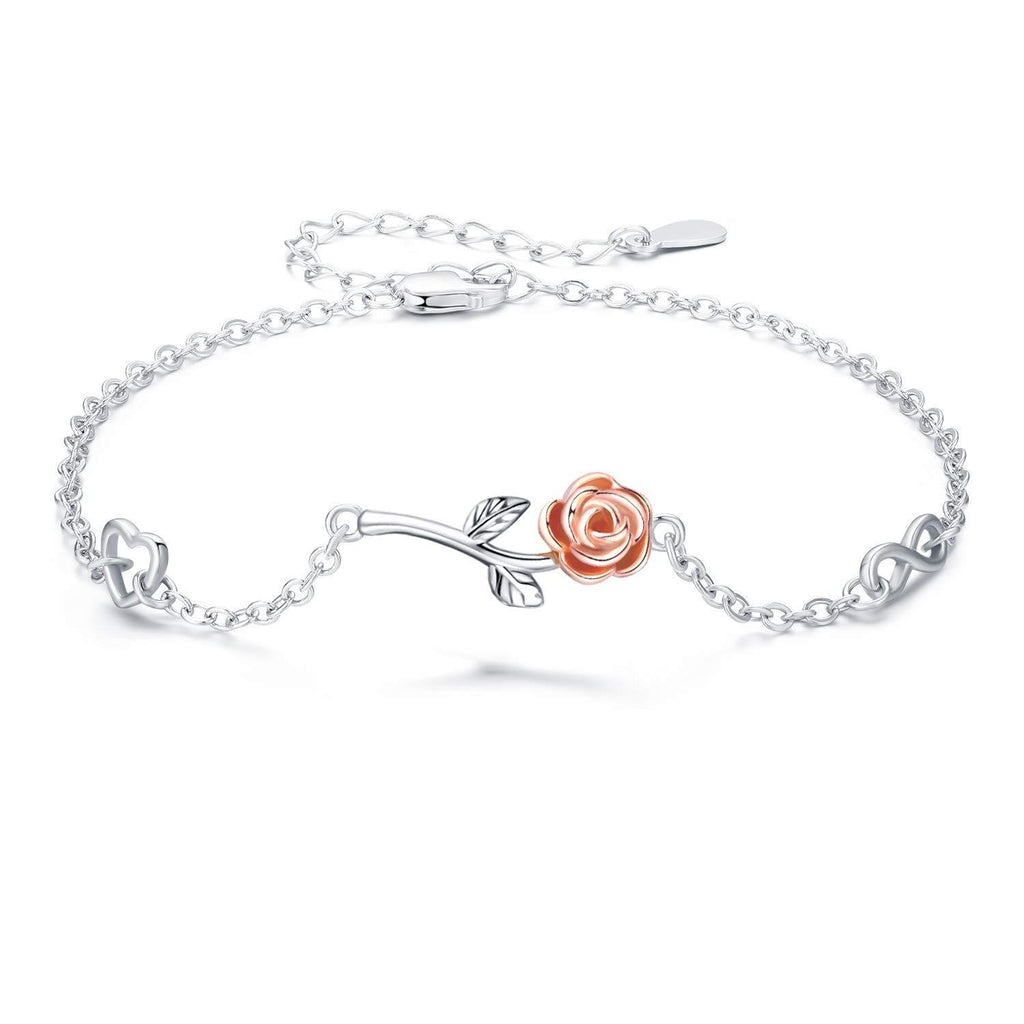 [Australia] - Rose Flower Bracelet,Women Bracelet 925 Sterling Silver l love you forever Rose Gold Bracelet for Girlfriend Lover Mother B-bracelet 