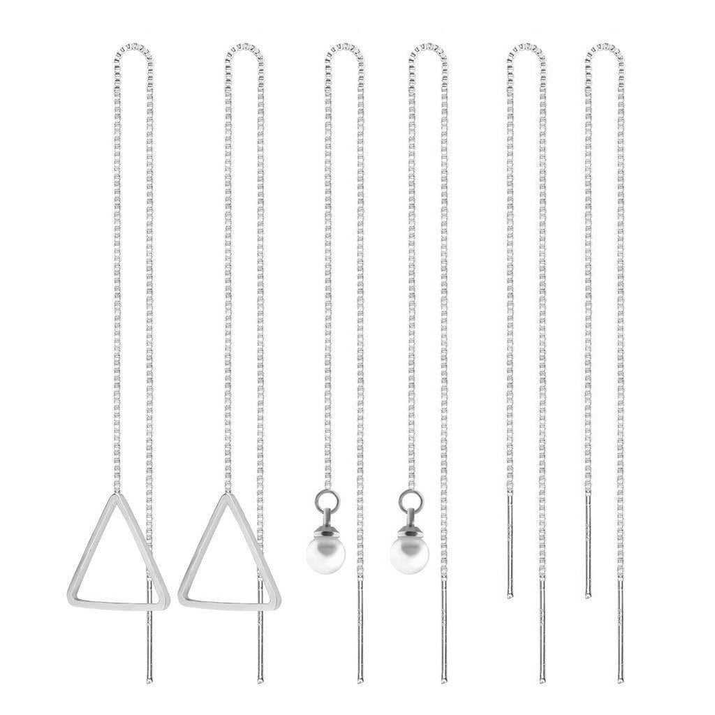 [Australia] - 3 Pair Tassel Threader Dangle Earring Sterling Silver Earrings for Women Girl Christmas Day Gifts 3 Styles 14cm 