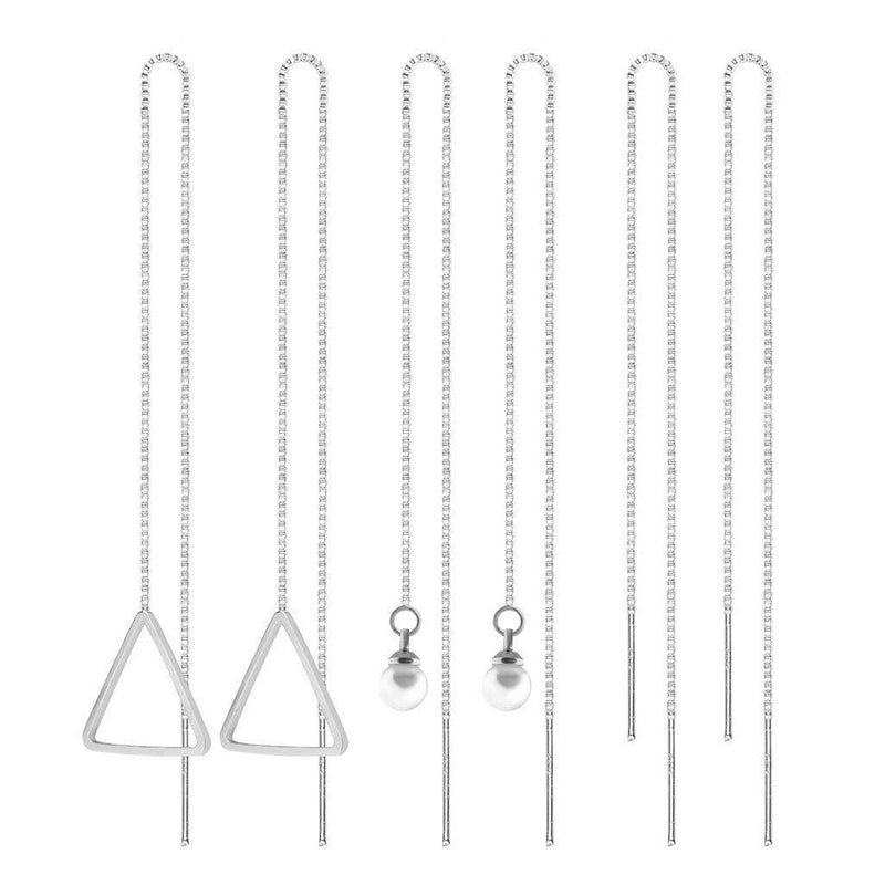 [Australia] - 3 Pair Tassel Threader Dangle Earring Sterling Silver Earrings for Women Girl Christmas Day Gifts 3 Styles 14cm 