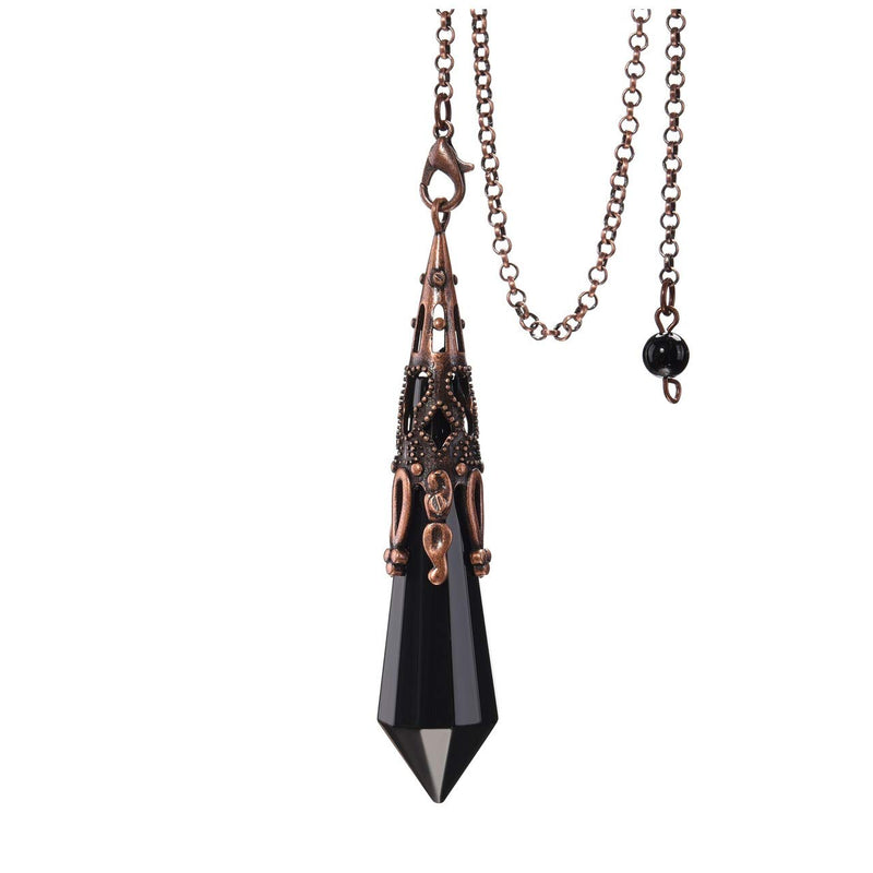 [Australia] - JOVIVI Natural Black Obsidian Crystal Dowsing Pendulum Metal Retro Bronze Gemstone Hexagonal Pendant Pendulum Chain for Healing,Scrying,Divination,Dowser 