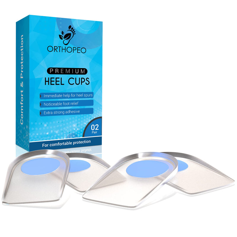 [Australia] - ORTHOPEO© Premium Heel Plantar Fasciitis Pads Inserts - Silicone Gel Support Men for Feet Spurs 2 Pair - Reusable Insole Cups 