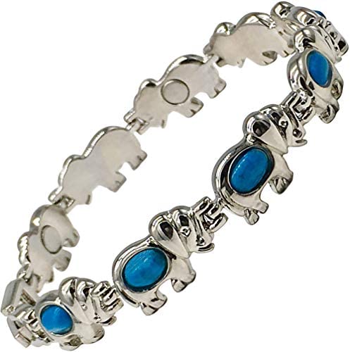 [Australia] - Helena Rose Magnetic Bracelet for Women - Blue Turquoise Elephant Bangle - Fits Wrist up to 7.5" Fully Adjustable - with Jewellery Gift Box 