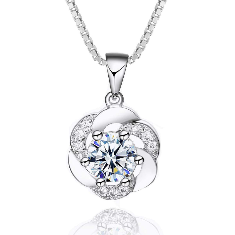 [Australia] - Jösva Silver Jewellery for Women, 925 Sterling Silver Flower Pendant Necklace with 45cm Chain, Hypoallergenic Necklace with 5A Cubic Zirconia with Platinum Plated, Diameter 11mm * 17mm 