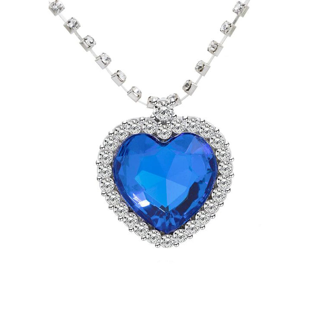 [Australia] - AILUOR Titanic Heart of The Ocean Neckalce, Royal Blue Crystal Created Sapphire Pendant with Silver Plated Necklace Jewelry 