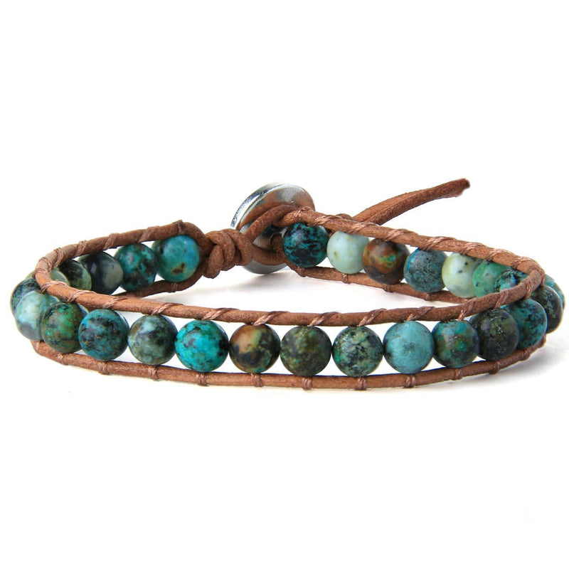 [Australia] - KELITCH Leather Wrap Bracelets Malachite Beads Bracelets Handmade Turquoise Bracelets Adjustable Bangle Green 8b 