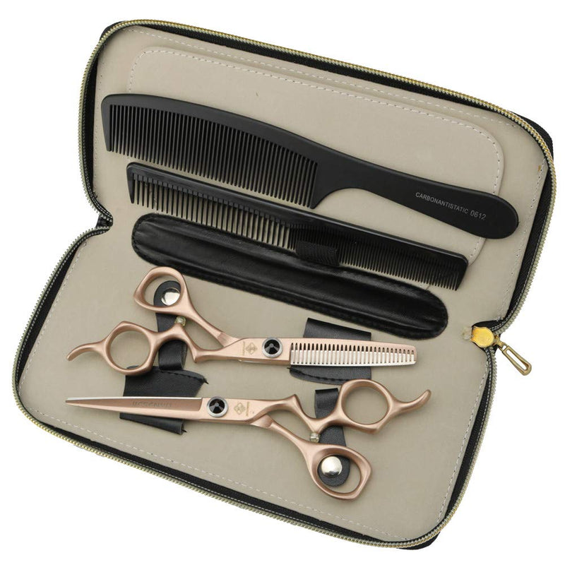 [Australia] - JIESENYU 6 inch gold personality handle black diamond fashion generous hairdressing scissors professional hair stylist special cut bangs cut thin scissors set tool strong (set) 