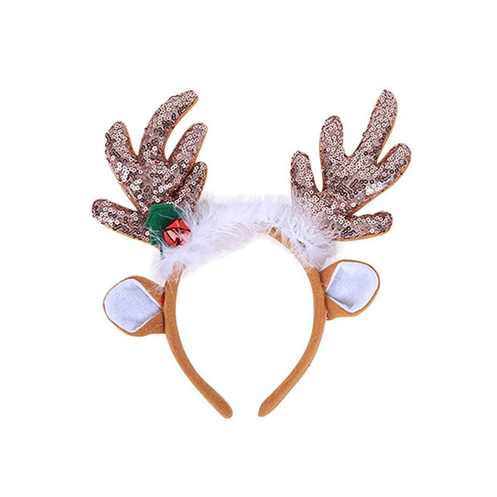 [Australia] - Amosfun Christmas Reindeer Headband Sequins Feather Animal Antler Ear Hair Hair Headwear Hat Headdress For Christmas Celebration Costume Cosplay Accessory (Coffee) Coffee 