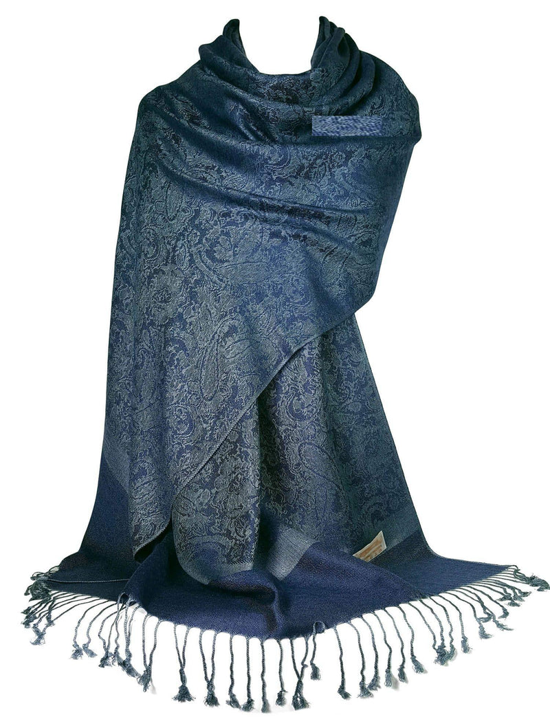 [Australia] - GFM Pashmina Style in Floral Paisley Leaves Pattern Scarf Wrap ..S0-midnight Blue (P093-mdngtnl) 