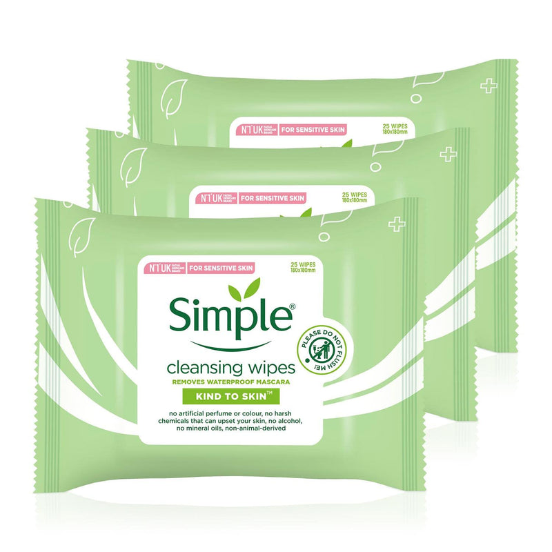 [Australia] - Simple Facial Cleansing Wipes Kind to Skin Sensitive 25's (3 Packs) 25 Count (Pack of 3) 