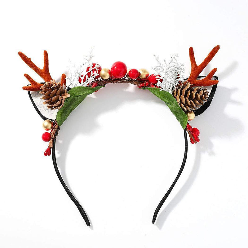 [Australia] - Unicra Christmas Headband Flower Antlers Headband Elk Deer Animal Horns Headwear Hair Piece Halloween Hair Accessories for Women and Girls 