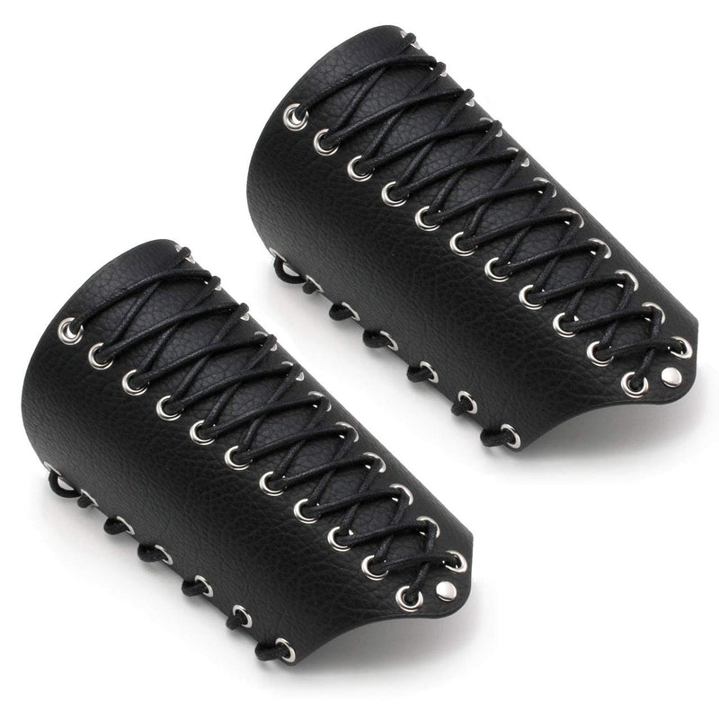 [Australia] - Manfnee Faux Leather Gauntlet for Men Women Wide Cuff Wristband Bracer Arm Armor Adjustable D:black 2pcs 