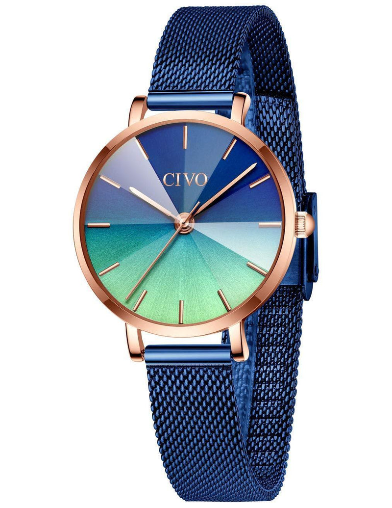 [Australia] - CIVO Ladies Watches Womens Rose Gold Waterproof Stainless Steel Mesh Wrist Watch Elegant Business Dress Analogue Watches for Ladies Watches with Gradient Dial Blue 2 Blue 