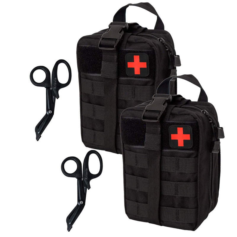 [Australia] - Krisvie 2Pack First Aid Molle Pouch EMT Pouch Detachable Tactical Medical Bag for Outdoor Activities with Shear Black 