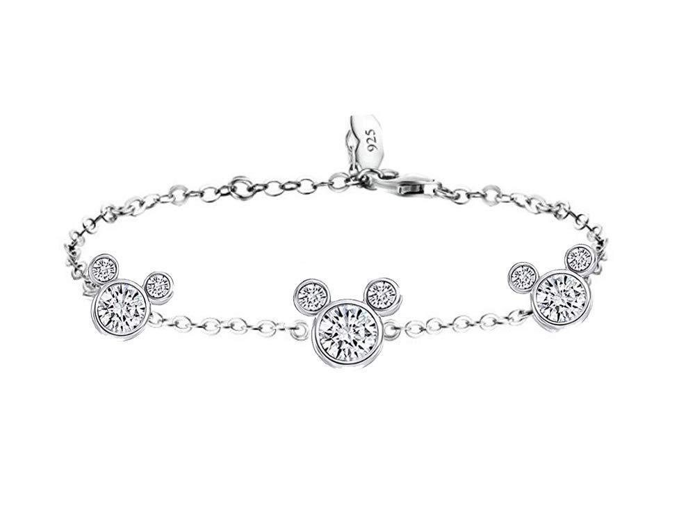 [Australia] - MixiuEuro Women Girls Micky Bracelets, 925 Sterling Silver Cubic Zirconia Mouse Bracelets Jewellery Gift For Girls Child 