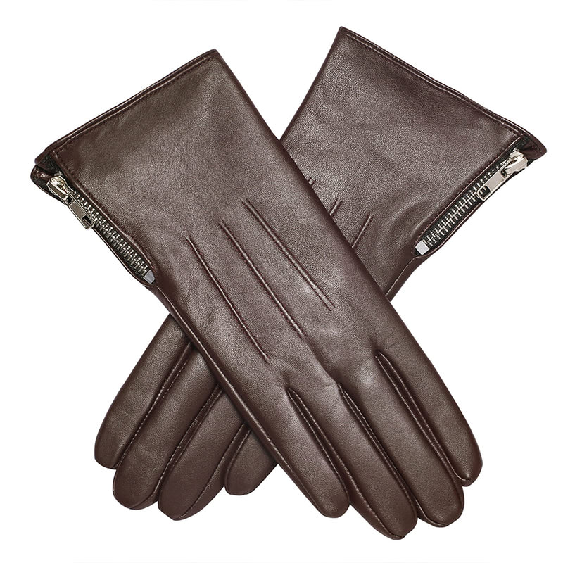 [Australia] - Women's Winter Genuine Leather Texting Touchscreen Gloves - Acdyion Cashmere Lining Gloves Outdoor Driving Soft Warm Mittens Leather Gifts Pack for Cold Weather Brown L 