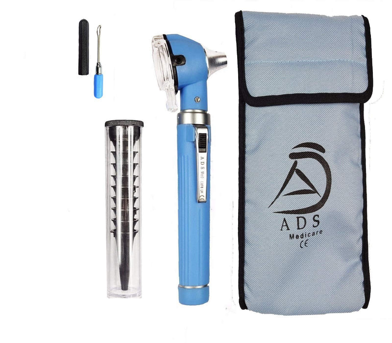 [Australia] - ADS Medicare Mini Otoscope ENT Optical Fibre LED Illumination Medical Diagnostic Examination CE Approved with Complimentary Ear Cleaner(Cyan) Cyan 