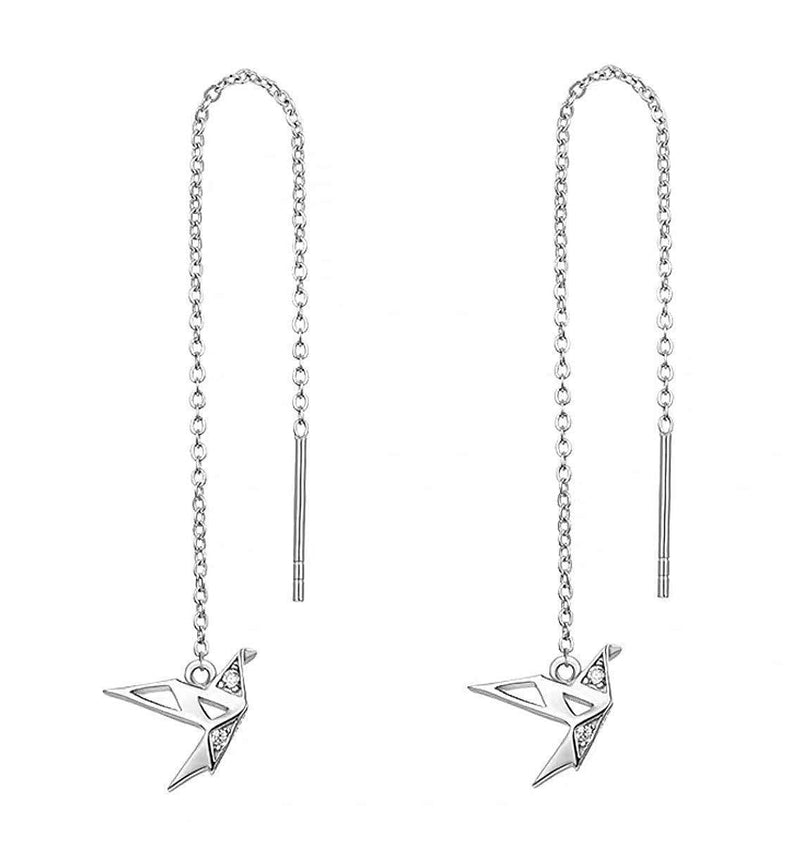 [Australia] - iszie jewellery silver sweet crystal paper cranes origami thread earrings, dangle origami earrings 