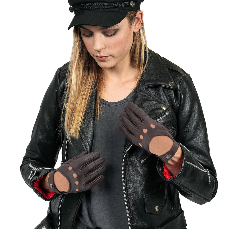 [Australia] - Mens Deerskin Biker Gloves - Women Real Leather Motorcycle Riding Touch Screen Gloves S Brown Biker Glove - Women 