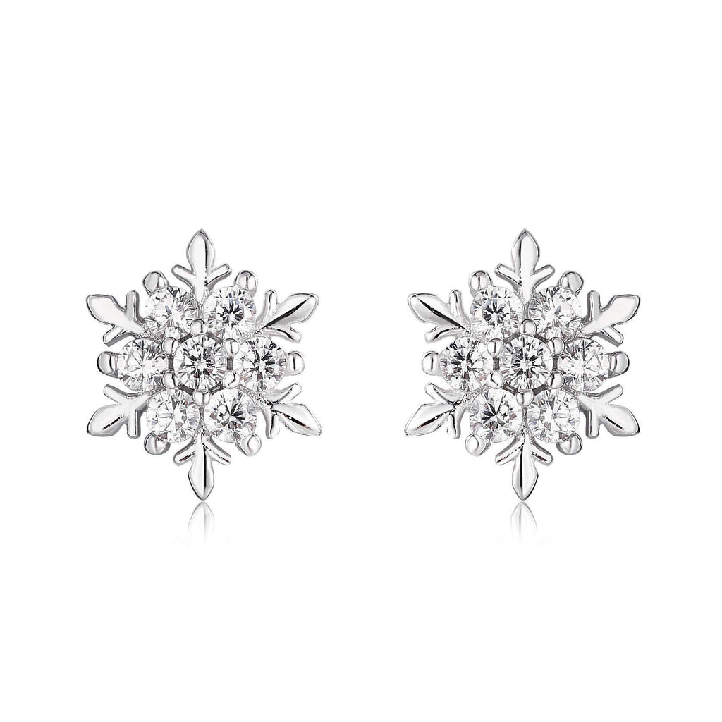 [Australia] - LAXPICOL 925 Sterling Silver Lovely White Cubic Zirconia CZ Snowflake Stud Earrings For Women Fashion Jewerly 