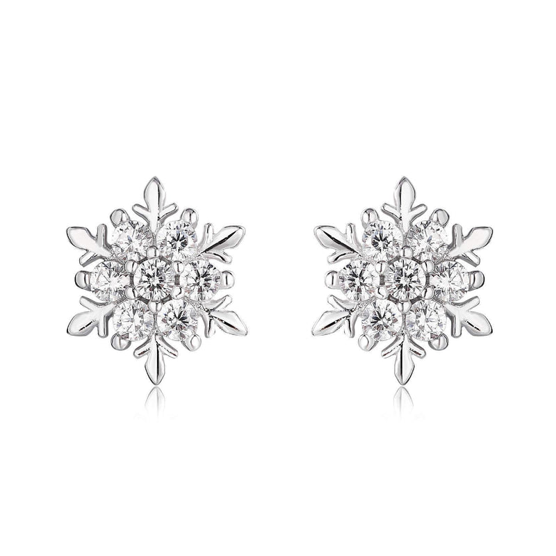 [Australia] - LAXPICOL 925 Sterling Silver Lovely White Cubic Zirconia CZ Snowflake Stud Earrings For Women Fashion Jewerly 