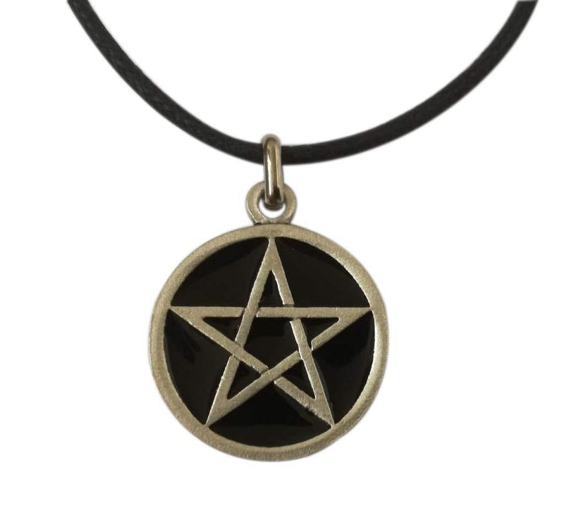 [Australia] - Eurofusioni Silver plated Black Pentacle Star Wicca Pendant with Necklace - Talisman for Protection - Symbol of the Five Elements - Craft Jewel - Diameter 1 in 
