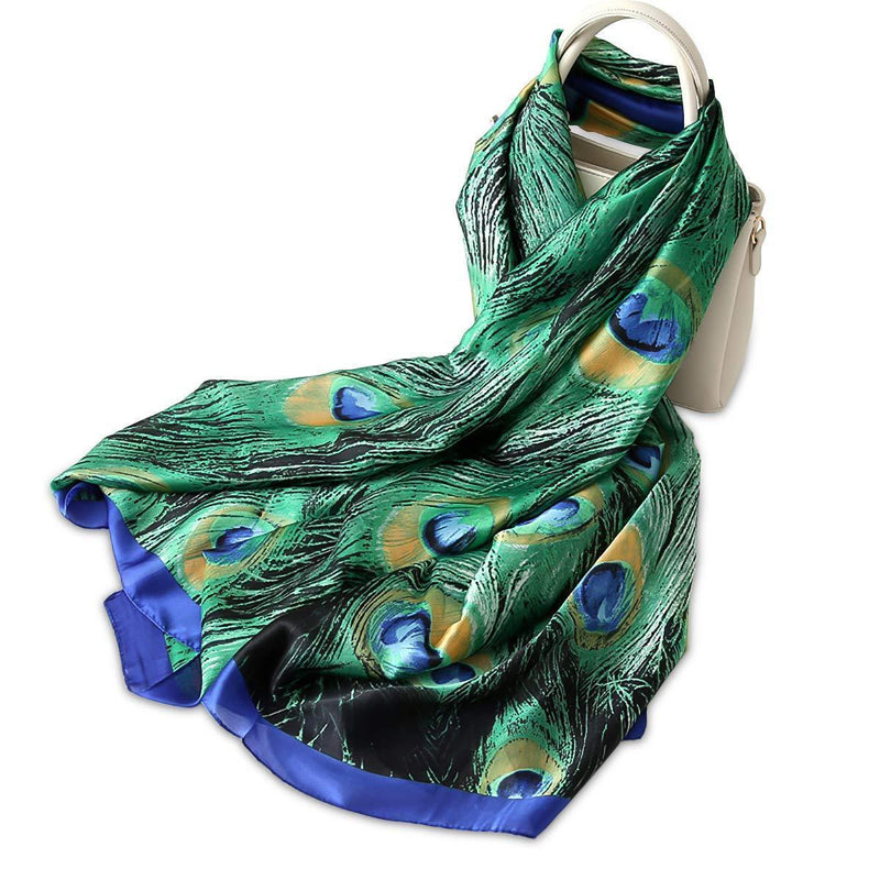 [Australia] - LumiSyne Women's Silk Scarves Animal Print Scarf Leopard Peacock Horse Print Long Shawl Warm Wrap Sunscreen Shawl All Season 