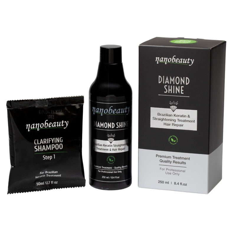 [Australia] - Nanobeauty Diamond Infused Brazilian Keratin Hair Straightening treatment Kit 250ml Vegan Luxury Blow dry smoothing/repair Plus 50ml Shampoo + Argan Oil Formaldehyde Free 