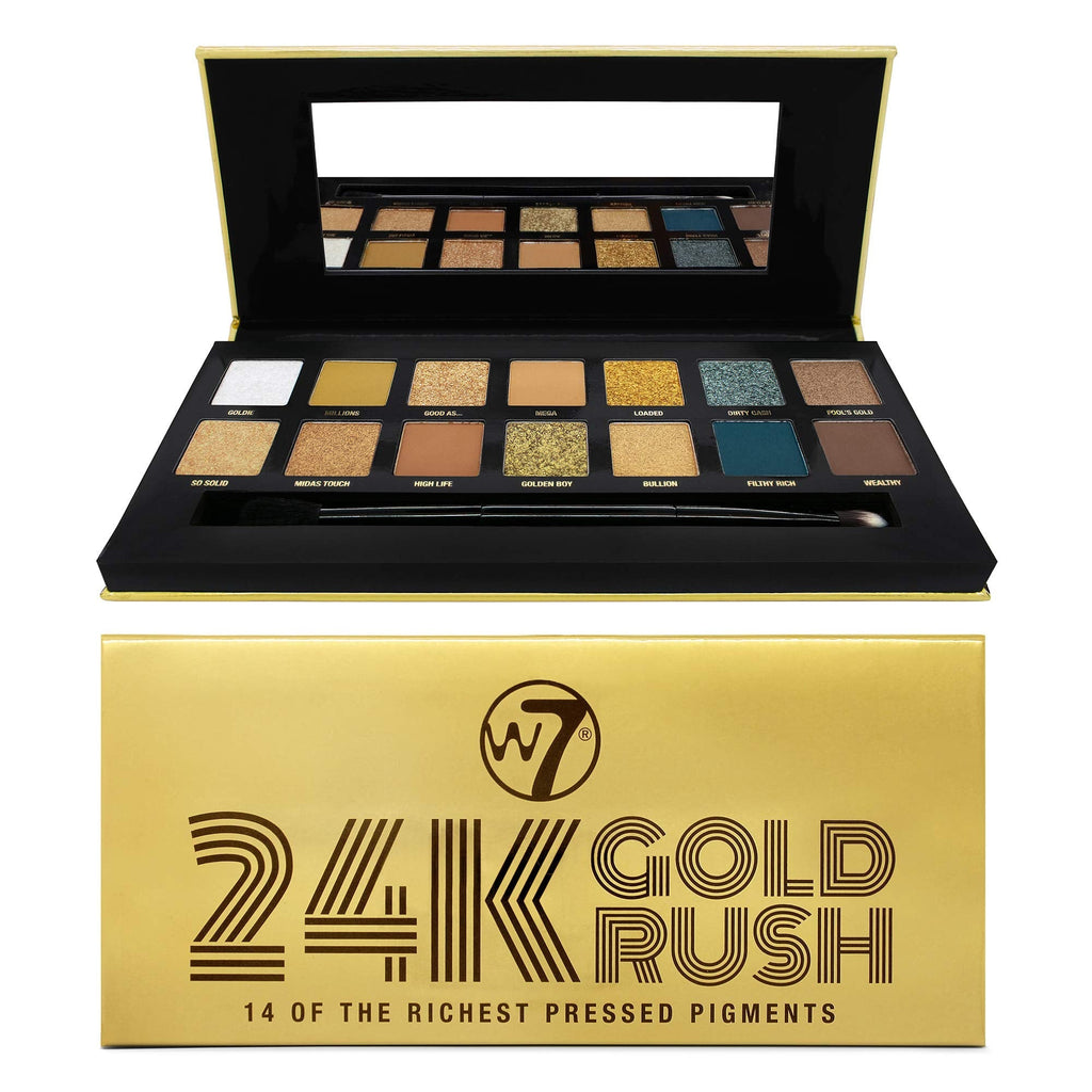 [Australia] - W7 24K Gold Rush Pressed Pigment Palette - 14 Standout Gold Colours - Flawless Long-Lasting Glam Makeup 