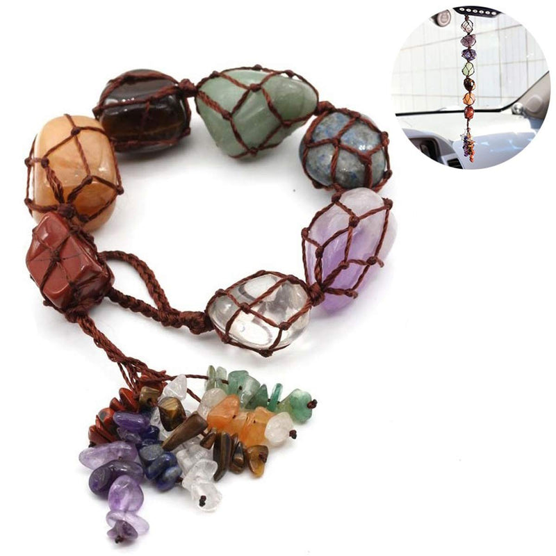 [Australia] - Techson 7 Chakra Tassel Stones Hanging Set, Reiki Healing Crystals Ornament, Gemstone Spiritual Meditation Home Car Decoration 