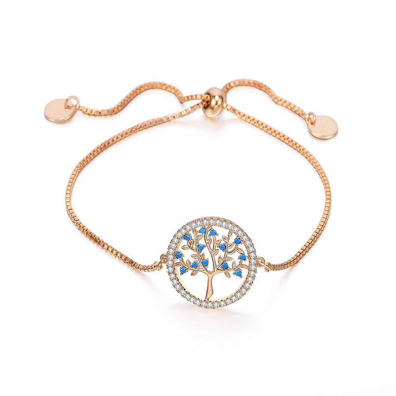 [Australia] - Ouran Tree of Life Bracelet for Women, Adjustable Rose Gold and Silver Plated Copper Chain Wrist Bracelet with Shining Cubic Zirconia Crystal Gift for Friends, Mom Gold Plated 