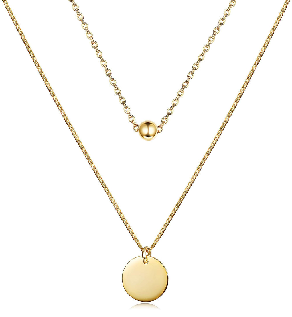 [Australia] - Sllaiss 925 Sterling Silver Double Layered Necklace for Women Ladies Dainty Coin Bead Pendant Necklace Gold Plated B:gold 