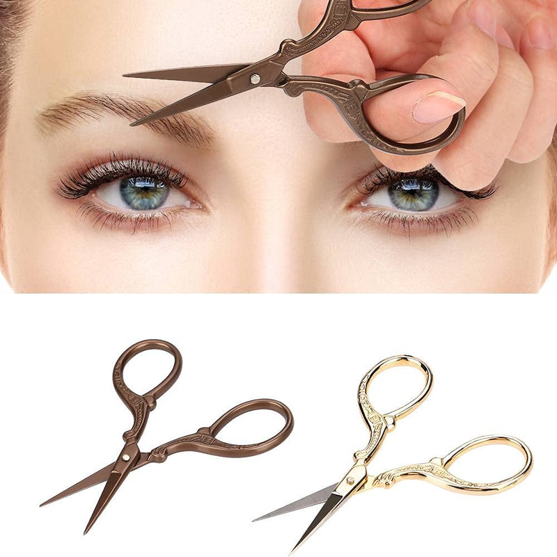 [Australia] - 2Pcs Eyebrow Scissors, Vintage Crane Shaped Stainless Steel Beauty Makeup Scissors for Eyebrows Trim 