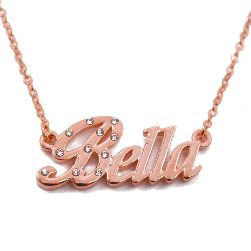 [Australia] - Kigu Bella Name Necklace Personalised 18K Rose Gold Plated, Custom Dainty Name Pendants, Jewellery for Ladies, Girlfriend, Mother, Sister, Friends Inc Bag & Box 