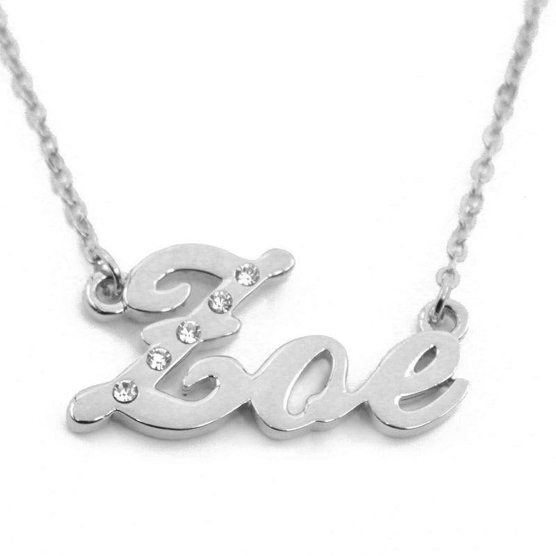 [Australia] - Kigu Zoe Name Necklace Personalised 18K White Gold Plated, Custom Dainty Name Pendants, Jewellery for Ladies, Girlfriend, Mother, Sister, Friends Inc Bag & Box 