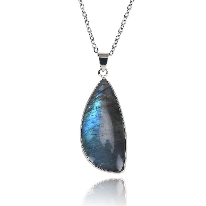 [Australia] - Natural Labradorite Crystal Stone Healing Charm Pendant Necklace Jewelry for Women, Assorted Shaped Stone 