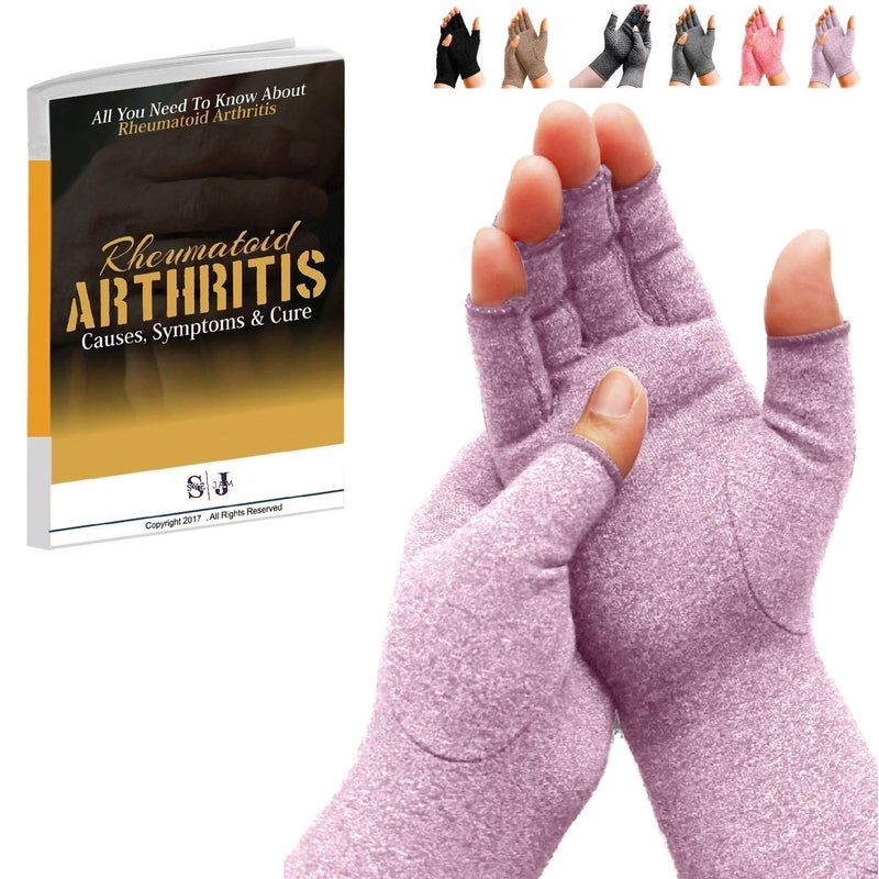 [Australia] - SyeJam Arthritis Gloves Fingerless- Rheumatoid Arthritis Compression Gloves for Pain Relief - Purple (M) 1 Pair Purple (1 Pair) + Free Ebook M (Pack of 2) 