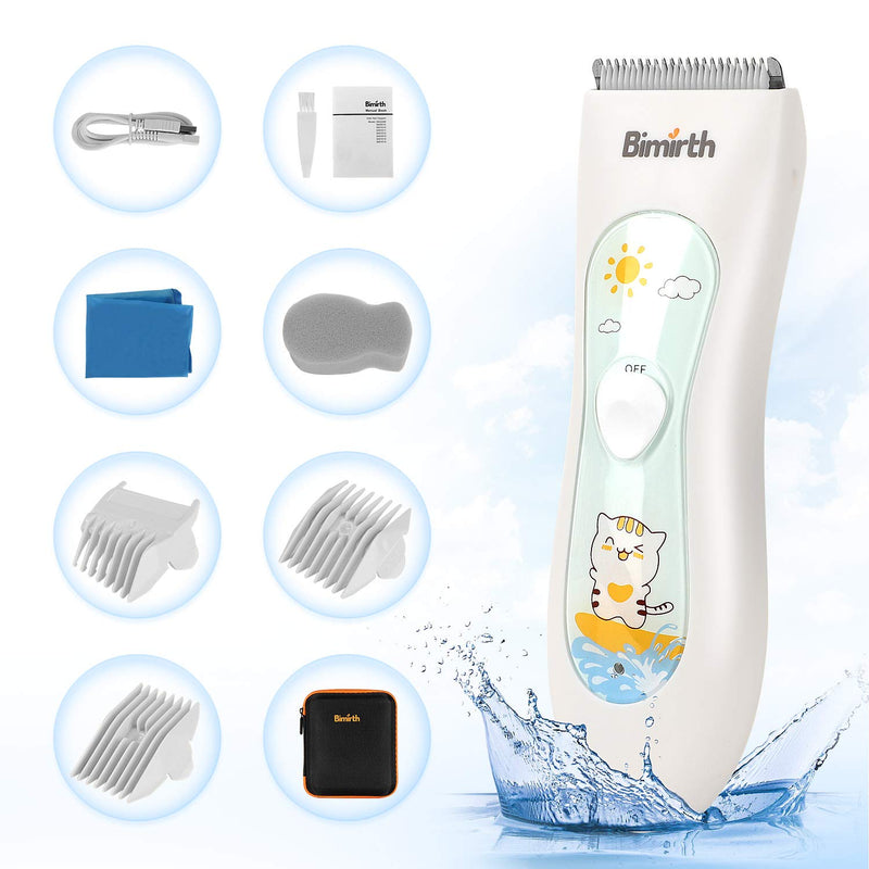 [Australia] - Bimirth Baby Hair Clipper, Silent Hair Clippers for Children, Quiet Kids Hair Trimmer, Cordless Toddler Haircut Machine in Bag for Easy Storage, USB Rechargeable, Waterproof, 3 Guide Combs (with Bag) white-S11 