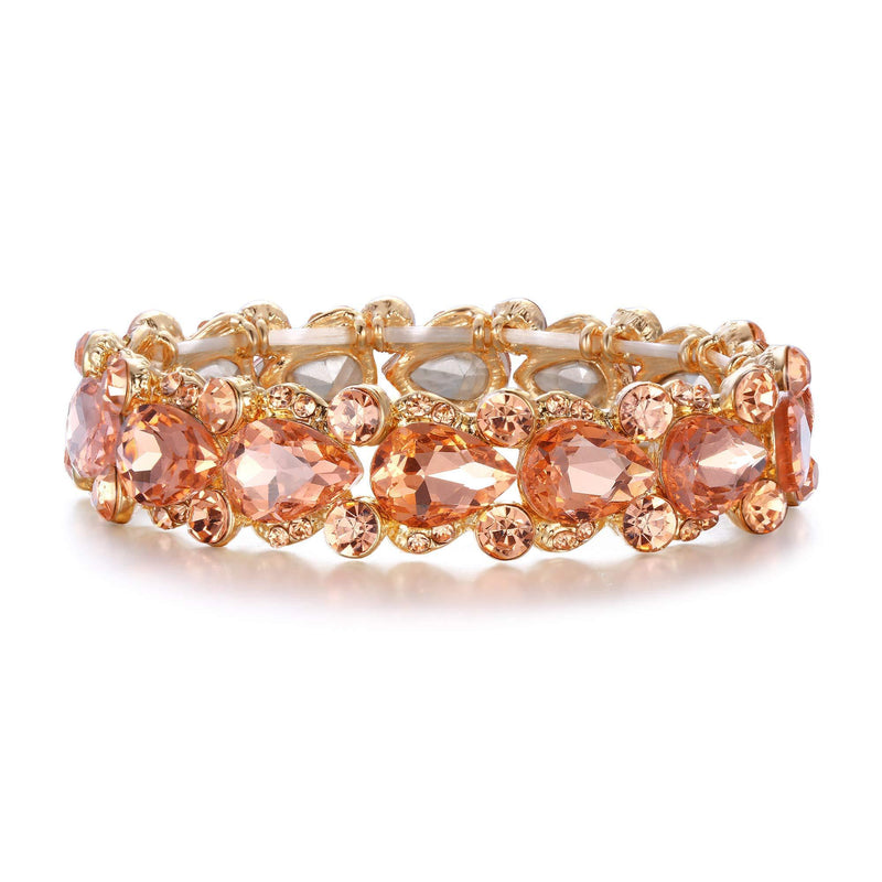 [Australia] - Ever Faith Women's Austrian Crystal Wedding Bridal Floral Tear Drop Elastic Stretch Bracelet Champagne Color 