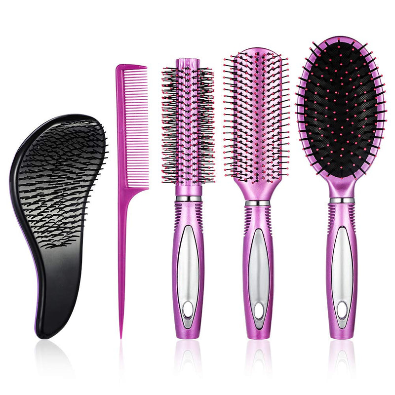 [Australia] - DaricowathX Hair Brush Set Detangling Brush Paddle Brush Round Hair Brush Tail Comb Wet Dry Brush for Women Men Hair Styling,Pack of 5 