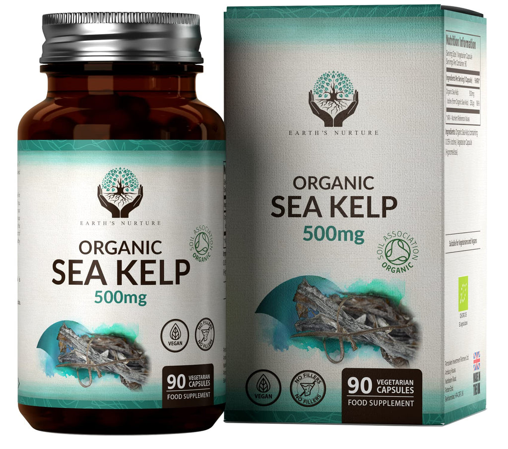 [Australia] - EN Organic Sea Kelp 500mg Per Capsule | Iodine Supplement Suitable for Vegans | Just Organic Sea Kelp No Fillers or Additives | 90 Vegetarian Capsules | Made in The UK in ISO Licensed Facilities 90 Count (Pack of 1) 