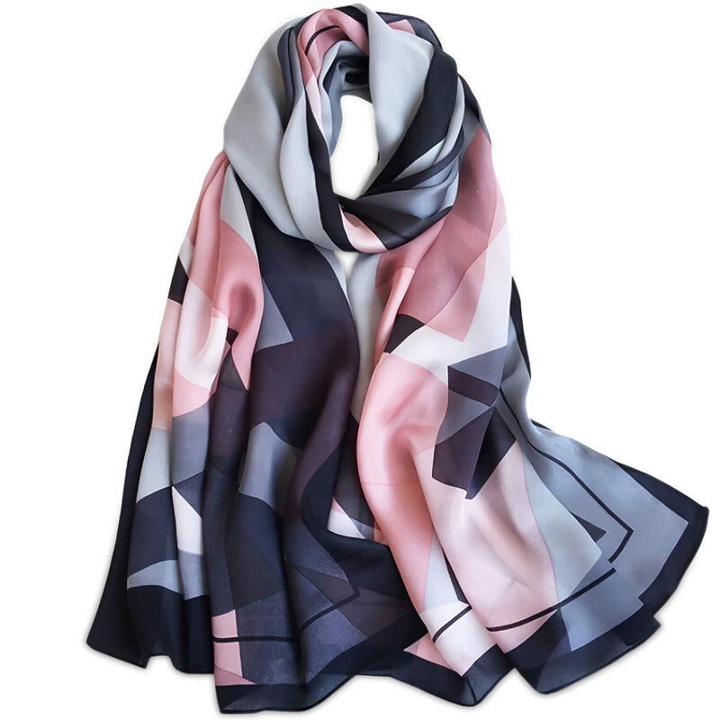 [Australia] - LumiSyne Silk Scarves For Women Retro Printed Geometric Stripe Pattern Soft Warm Long Shawl Warm Wrap Sunscreen Shawl All Season Pink Geometric 