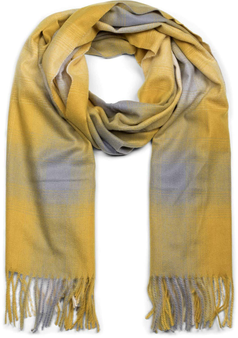 [Australia] - styleBREAKER scarf with check print and fringing, winter scarf, stole, shawl, unisex 01017098 One Size Curry-grey 