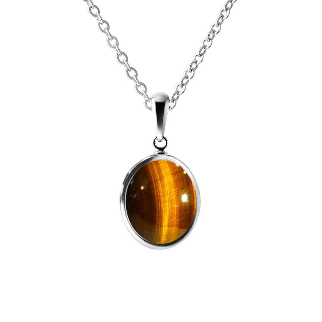 [Australia] - Franki Baker Tiger's Eye Oval Gemstone Pendant Necklace on Sterling Silver. Small & Delicate. Length: 55cm 